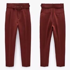 Zara burgundy high waisted straight leg trousers - size large